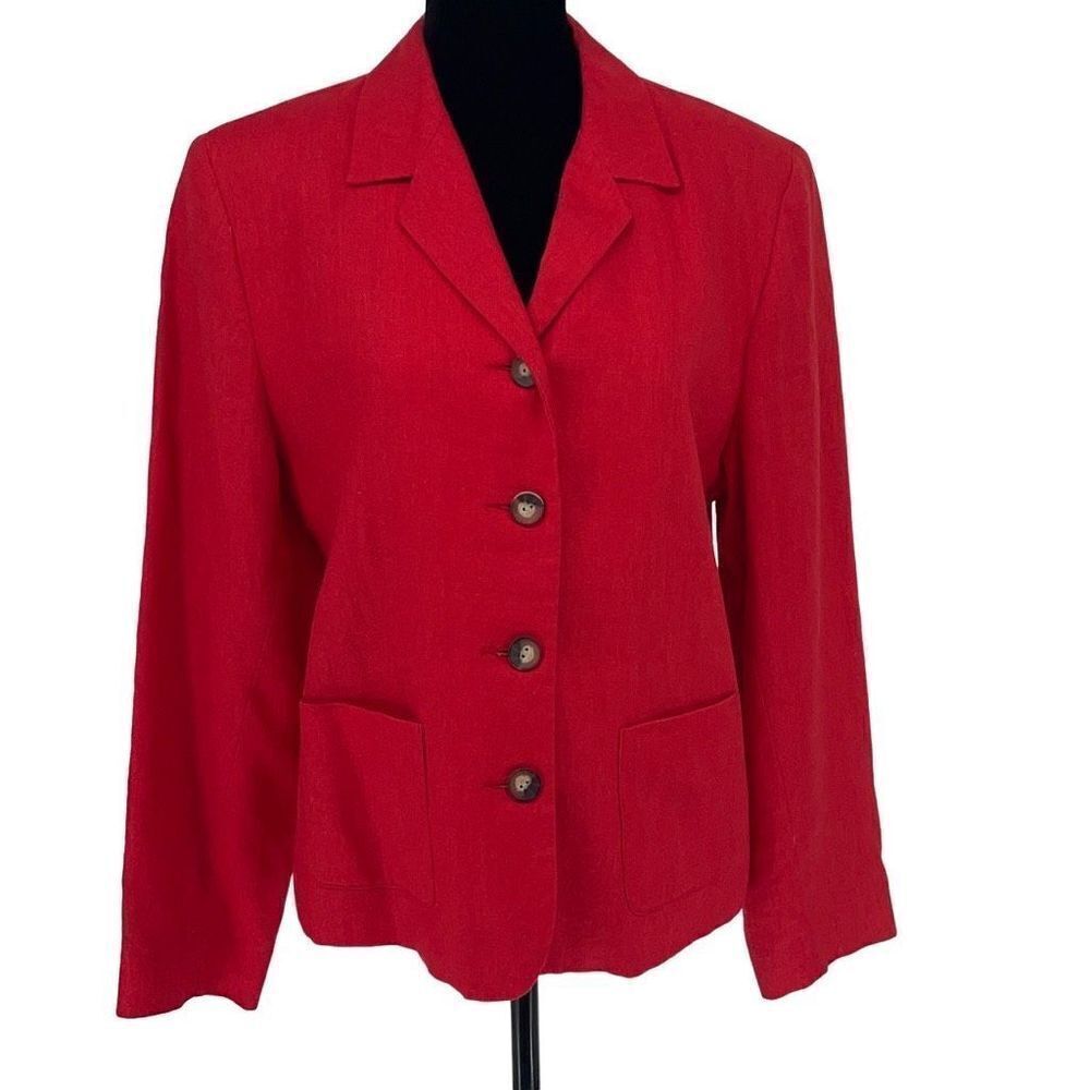Larry Levine Womens Blazer Jacket Long Sleeve Linend Lined Pocket Red/Crimson S